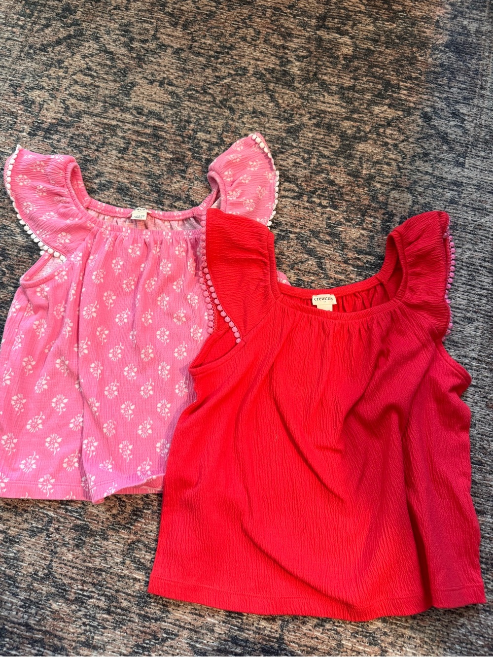 Crewcuts Girls' Pink & Red Flutter Sleeve Tops - Set of 2